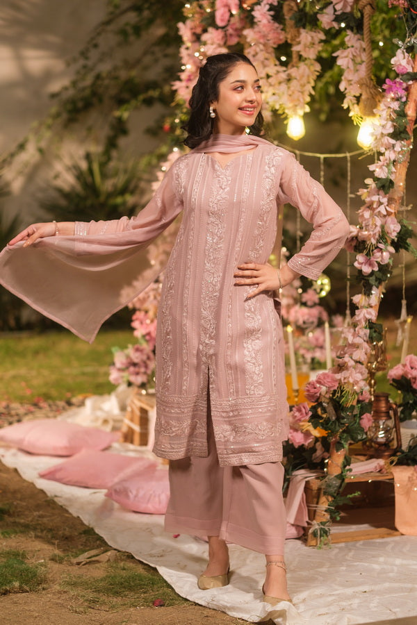 Sprinkles Girls Pret Embroidered Net Sequence Suhana Zari 3 Piece Suit SPDR936 - Festive Collection
