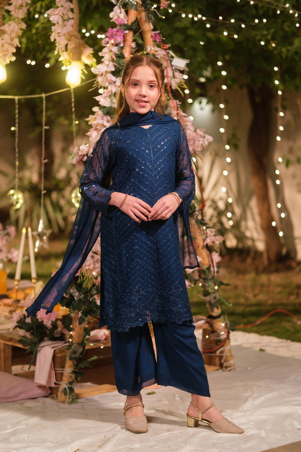 Sprinkles Girls Pret Embroidered Net Sequence Falak 3 Piece Suit SPDR937 - Festive Collection