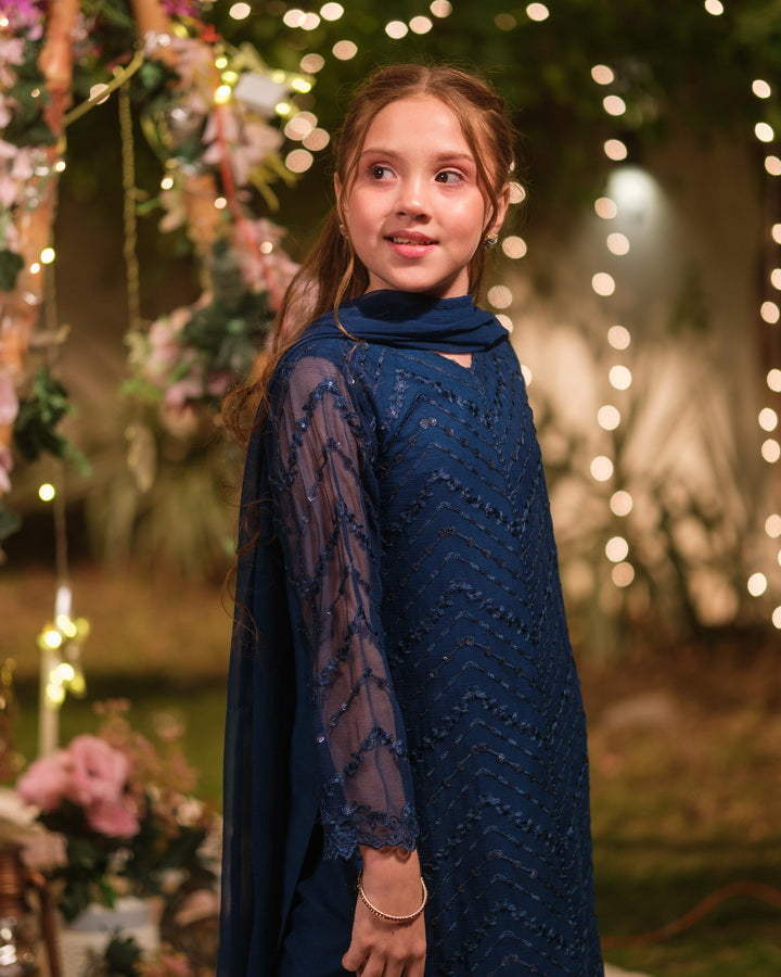 Sprinkles Girls Pret Embroidered Net Sequence Falak 3 Piece Suit SPDR937 - Festive Collection