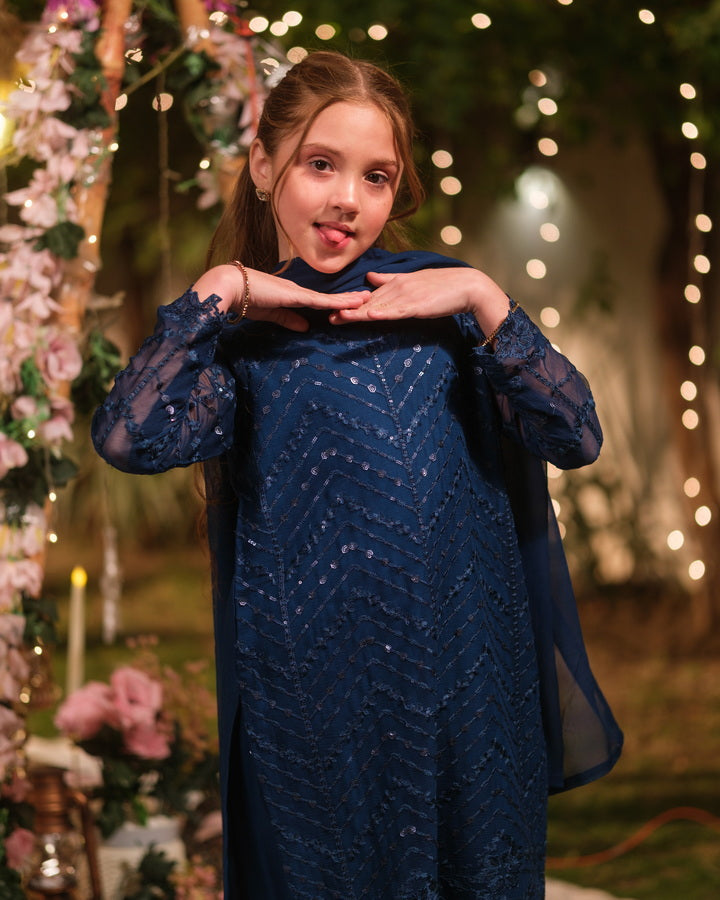 Sprinkles Girls Pret Embroidered Net Sequence Falak 3 Piece Suit SPDR937 - Festive Collection