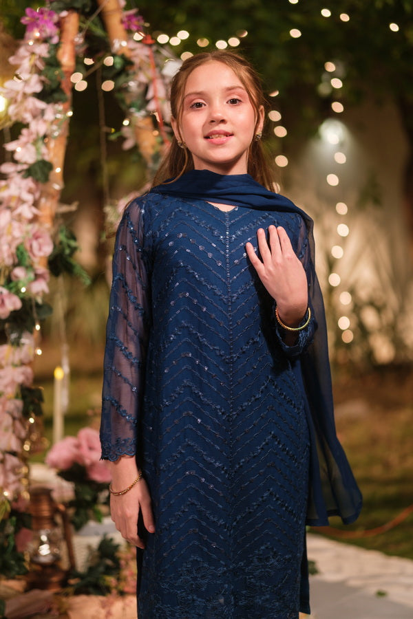 Sprinkles Girls Pret Embroidered Net Sequence Falak 3 Piece Suit SPDR937 - Festive Collection