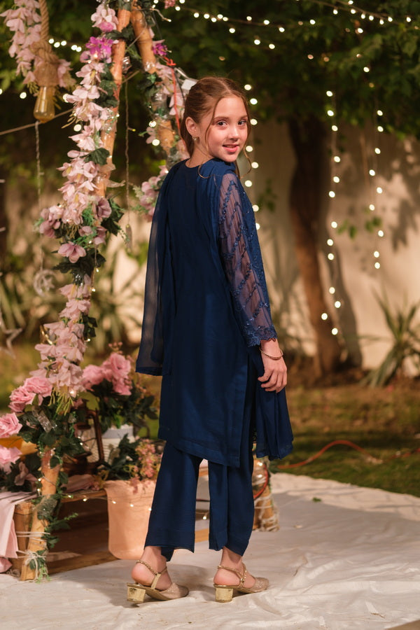 Sprinkles Girls Pret Embroidered Net Sequence Falak 3 Piece Suit SPDR937 - Festive Collection