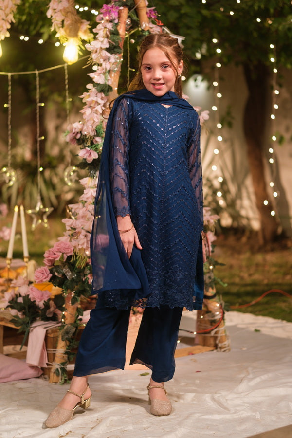 Sprinkles Girls Pret Embroidered Net Sequence Falak 3 Piece Suit SPDR937 - Festive Collection
