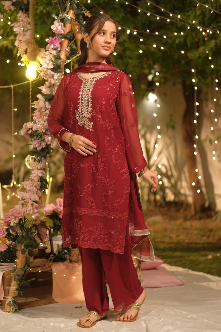 Sprinkles Girls Pret Embroidered Net Sequence Mehr-un-Nisa 3 Piece Suit SPDR938 - Festive Collection