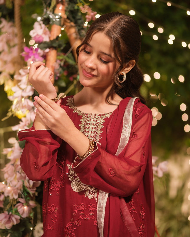 Sprinkles Girls Pret Embroidered Net Sequence Mehr-un-Nisa 3 Piece Suit SPDR938 - Festive Collection