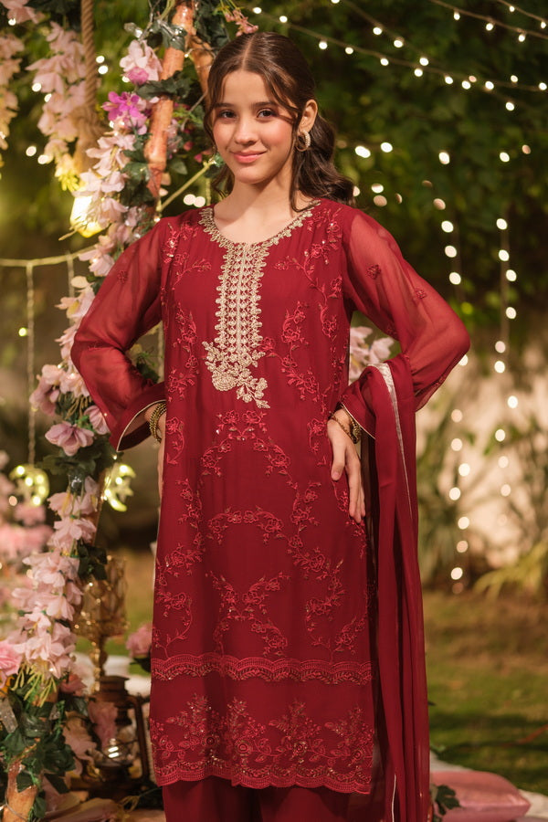 Sprinkles Girls Pret Embroidered Net Sequence Mehr-un-Nisa 3 Piece Suit SPDR938 - Festive Collection