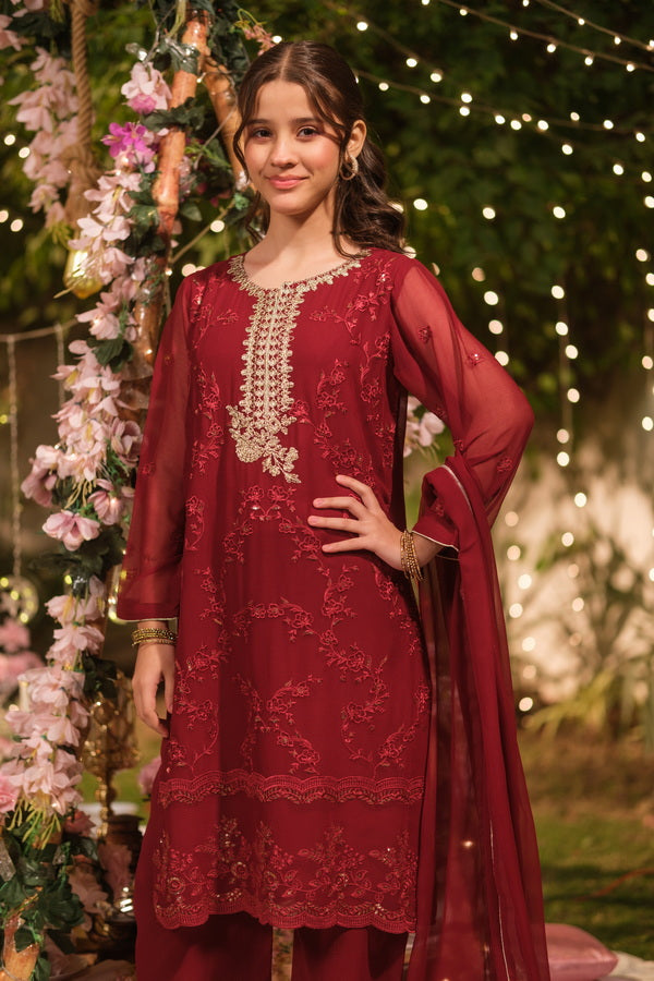 Sprinkles Girls Pret Embroidered Net Sequence Mehr-un-Nisa 3 Piece Suit SPDR938 - Festive Collection