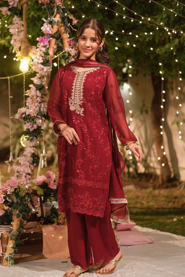 Sprinkles Girls Pret Embroidered Net Sequence Mehr-un-Nisa 3 Piece Suit SPDR938 - Festive Collection