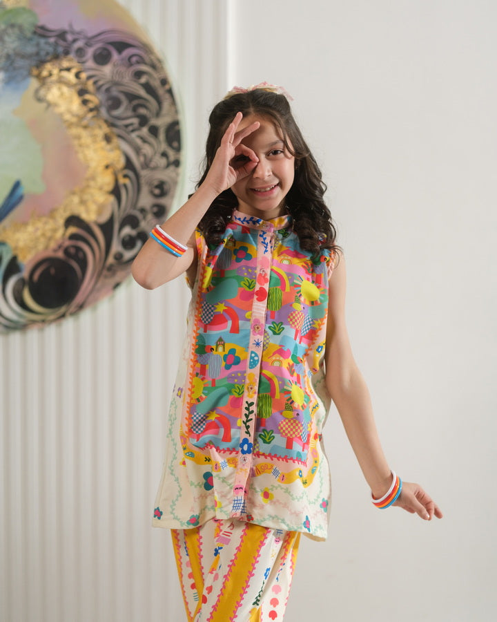 Sprinkles Girls Pret Co-ord Set Printed Poly Cambric Whimsy Skies SPDR946 - Summer Collection