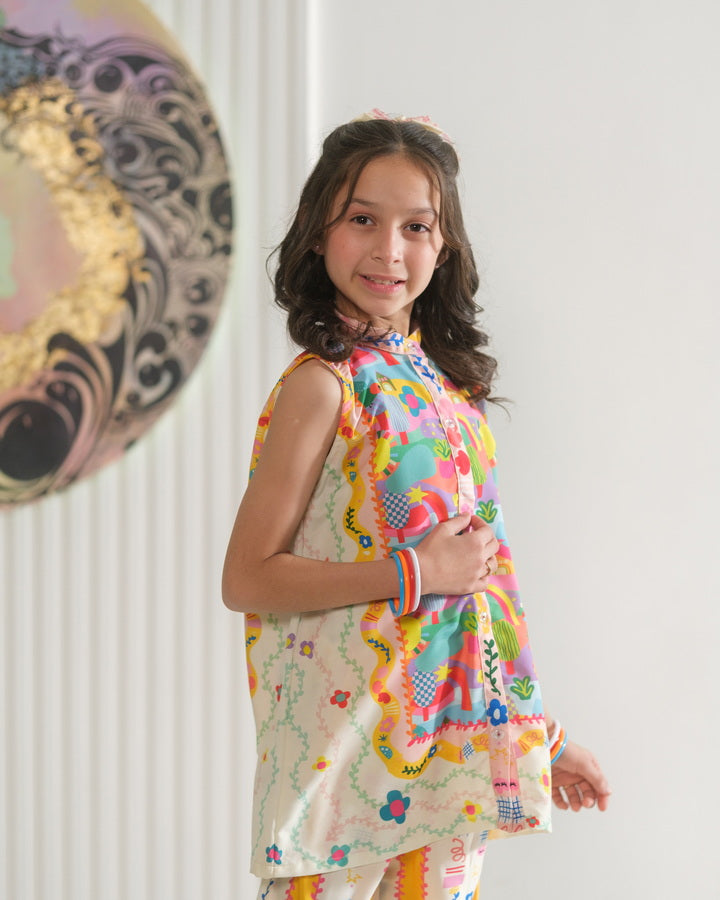 Sprinkles Girls Pret Co-ord Set Printed Poly Cambric Whimsy Skies SPDR946 - Summer Collection