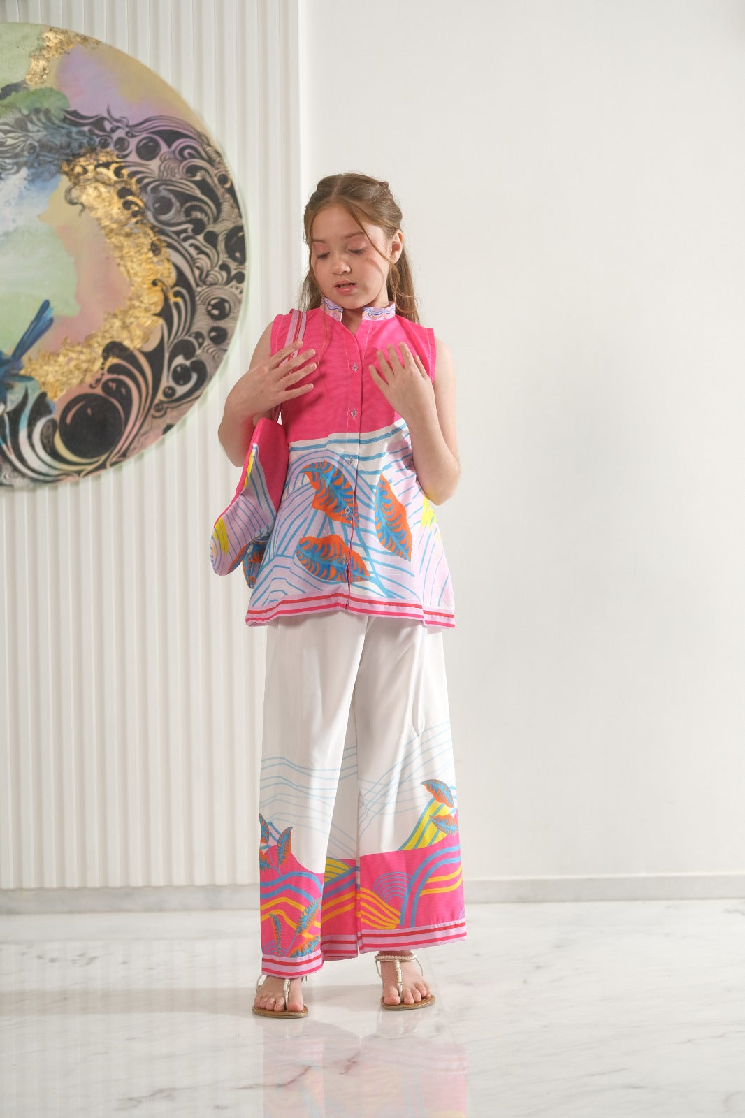 Sprinkles Girls Pret Co-ord Set Printed Poly Cambric Brushstroke Palette SPDR948 - Summer Collection