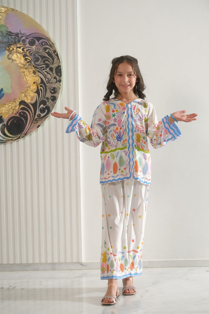Sprinkles Girls Pret Co-ord Set Printed Poly Cambric Nature Scroll SPDR951 - Summer Collection