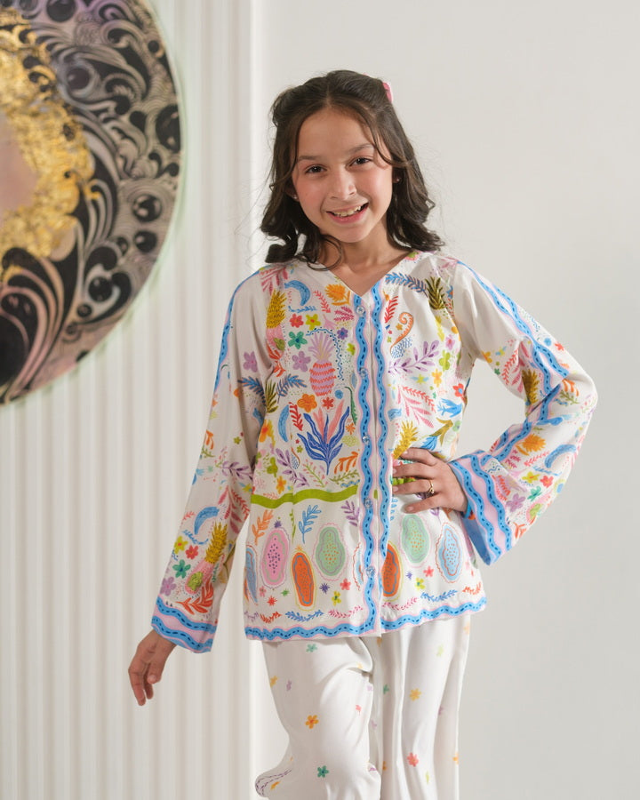 Sprinkles Girls Pret Co-ord Set Printed Poly Cambric Nature Scroll SPDR951 - Summer Collection