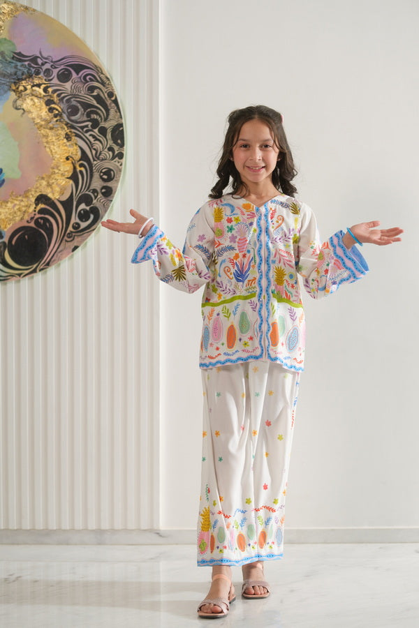 Sprinkles Girls Pret Co-ord Set Printed Poly Cambric Nature Scroll SPDR951 - Summer Collection