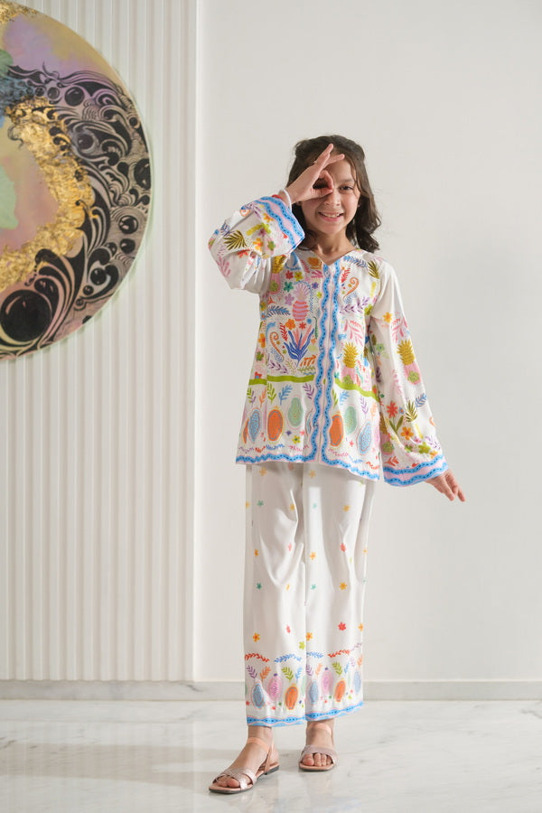 Sprinkles Girls Pret Co-ord Set Printed Poly Cambric Nature Scroll SPDR951 - Summer Collection