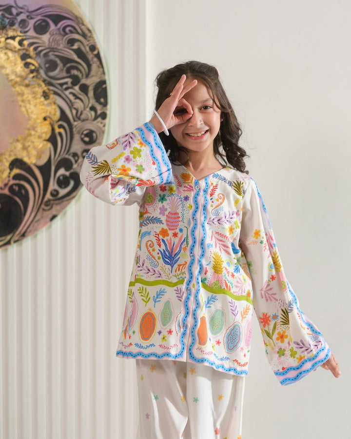 Sprinkles Girls Pret Co-ord Set Printed Poly Cambric Nature Scroll SPDR951 - Summer Collection