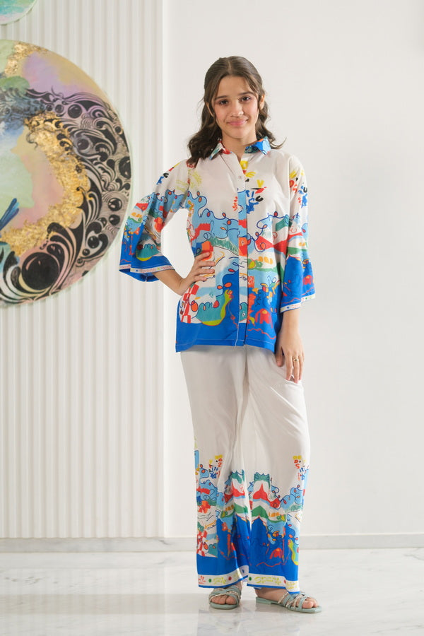 Sprinkles Girls Pret Co-ord Set Printed Poly Cambric Wave Sketch SPDR954 - Summer Collection