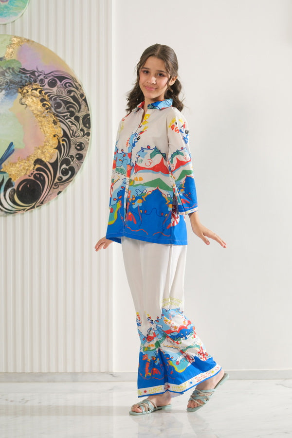 Sprinkles Girls Pret Co-ord Set Printed Poly Cambric Wave Sketch SPDR954 - Summer Collection