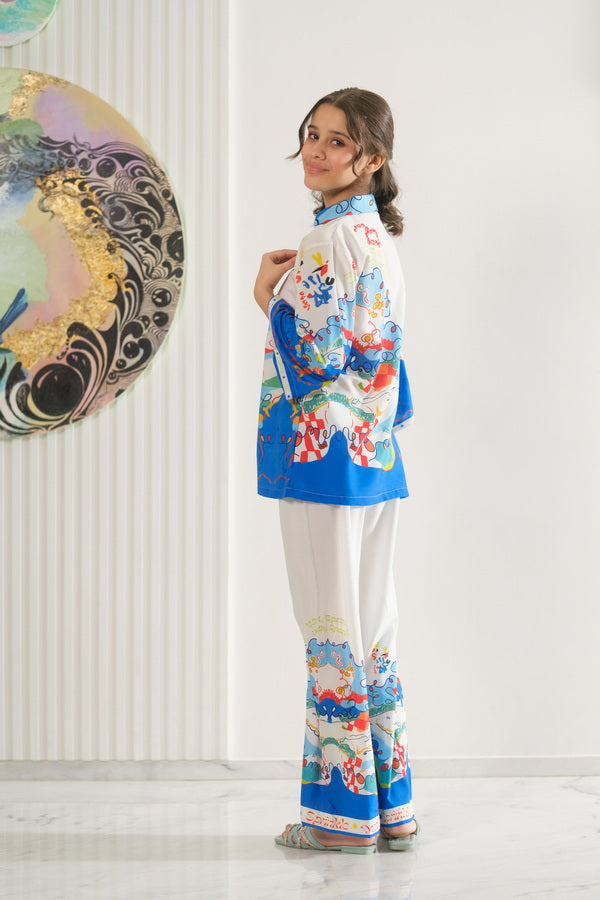 Sprinkles Girls Pret Co-ord Set Printed Poly Cambric Wave Sketch SPDR954 - Summer Collection