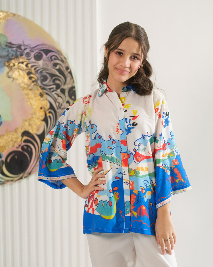 Sprinkles Girls Pret Co-ord Set Printed Poly Cambric Wave Sketch SPDR954 - Summer Collection