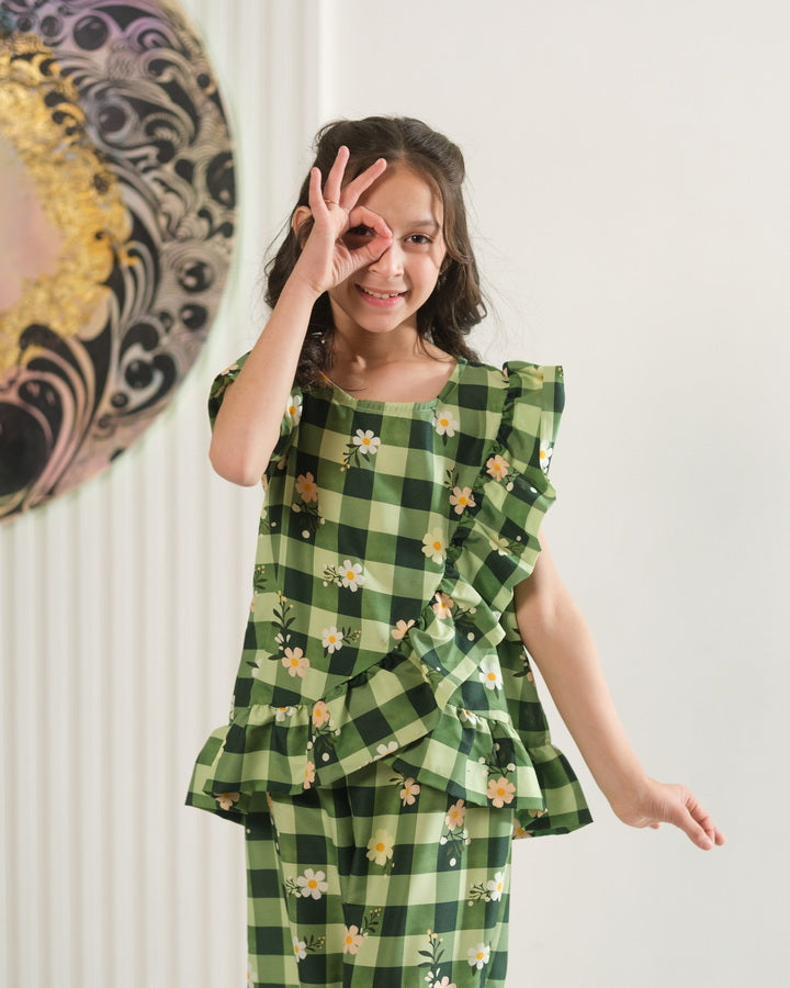 Sprinkles Girls Pret Co-ord Set Printed Poly Cambric Daisy Checks SPDR955 - Summer Collection