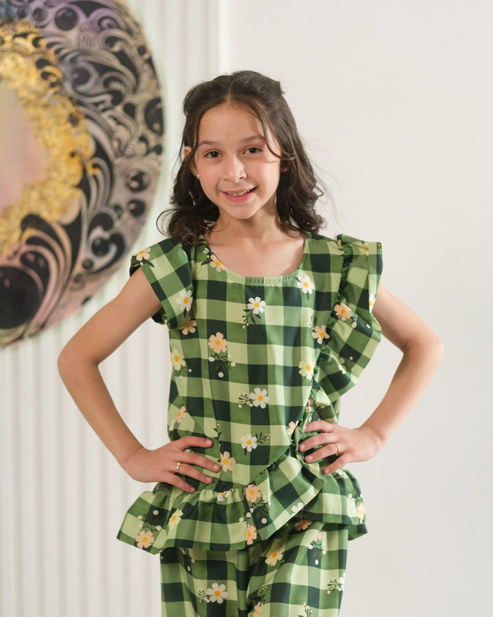 Sprinkles Girls Pret Co-ord Set Printed Poly Cambric Daisy Checks SPDR955 - Summer Collection
