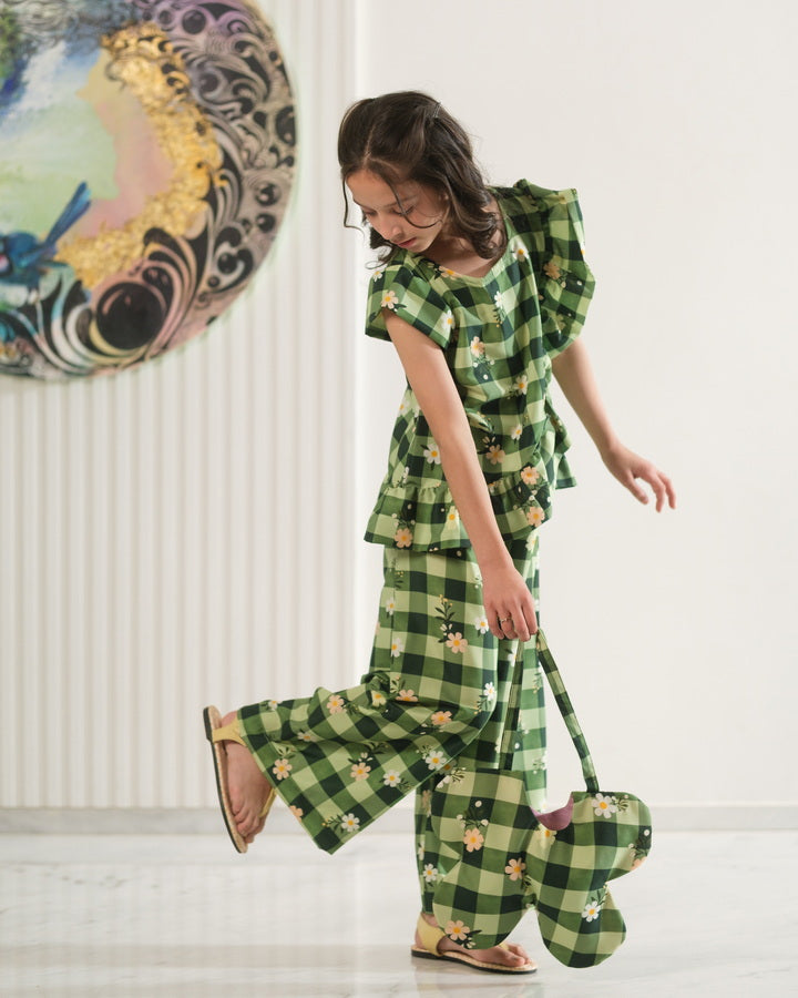 Sprinkles Girls Pret Co-ord Set Printed Poly Cambric Daisy Checks SPDR955 - Summer Collection