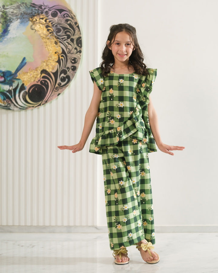Sprinkles Girls Pret Co-ord Set Printed Poly Cambric Daisy Checks SPDR955 - Summer Collection