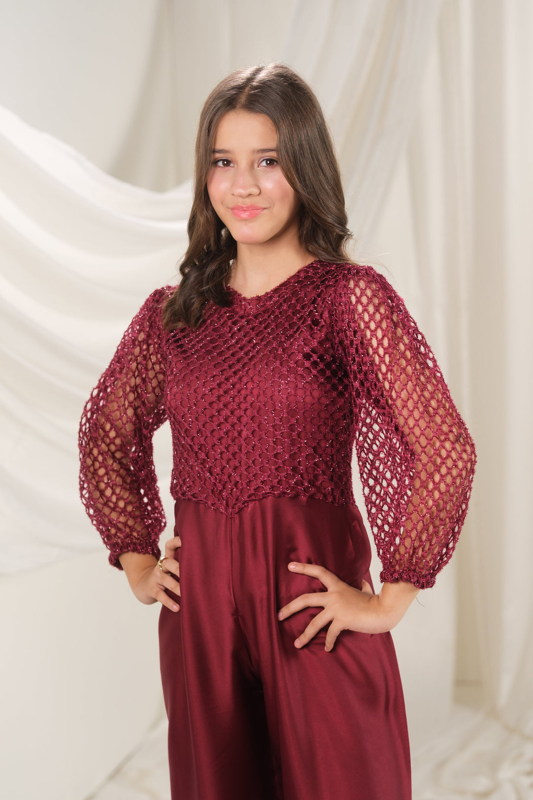 Sprinkles Girls RTW Embroidered Silk 1 Piece Suit Crimson Lattice Festive Collection