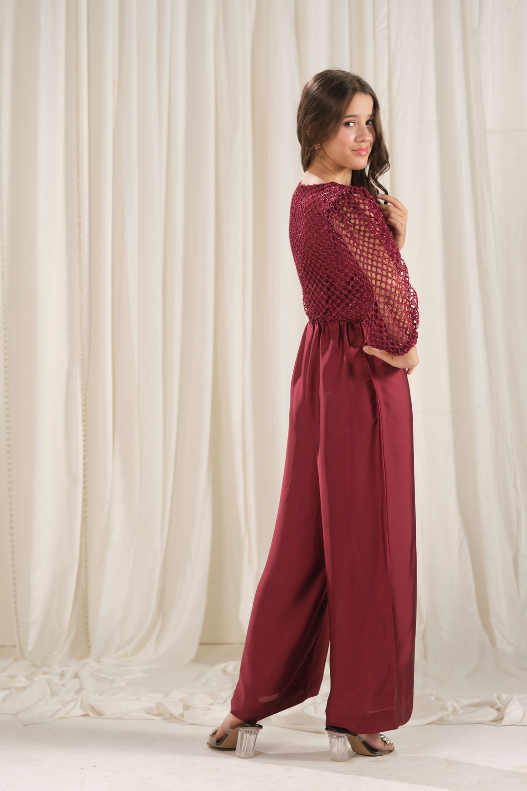 Sprinkles Girls RTW Embroidered Silk 1 Piece Suit Crimson Lattice Festive Collection