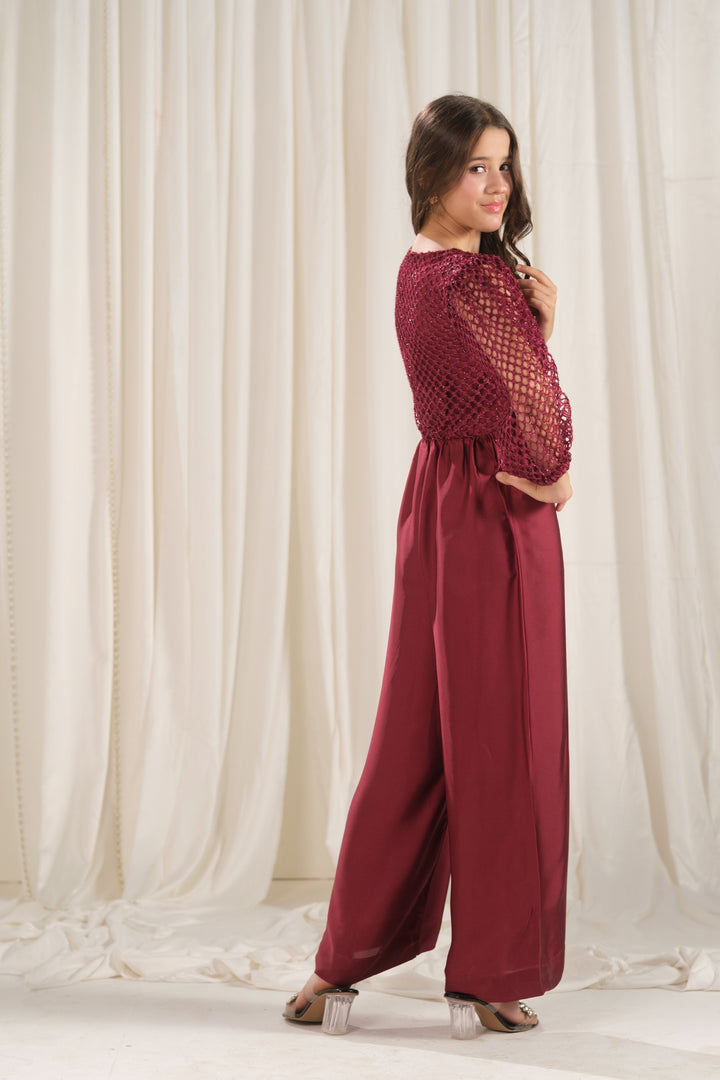 Sprinkles Girls RTW Embroidered Silk 1 Piece Suit Crimson Lattice Festive Collection
