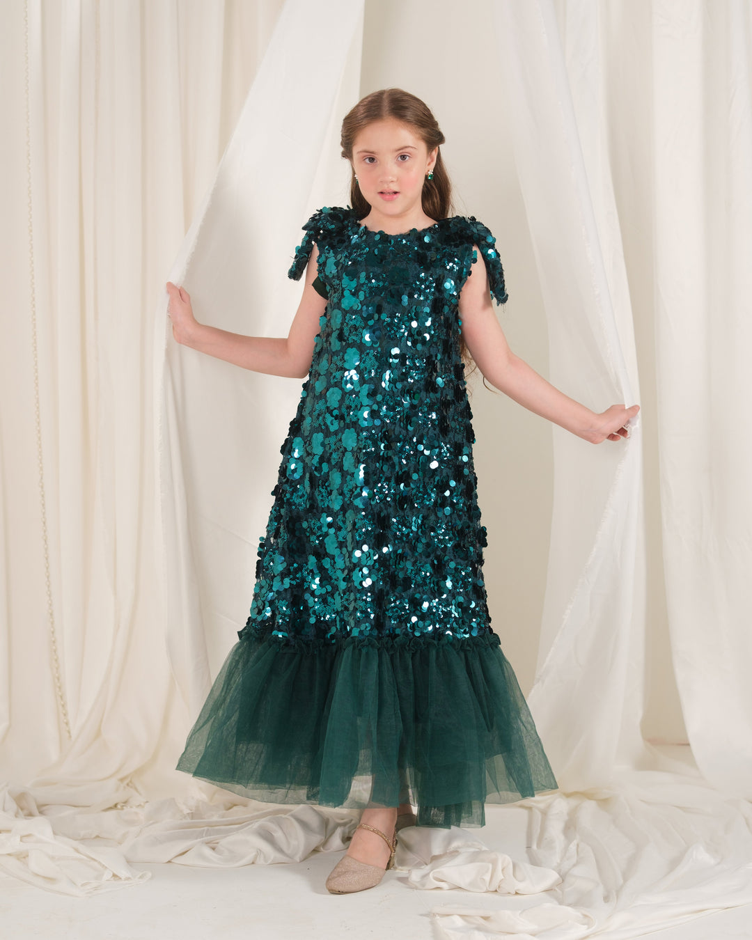 Sprinkles Girls RTW Embroidered Silk 1 Piece Suit Emerald Glow Festive Collection