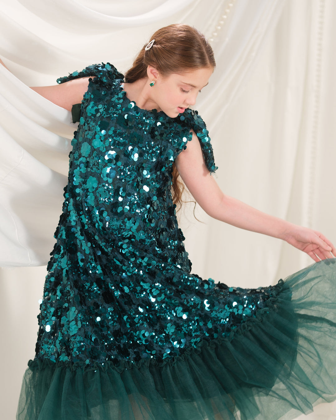 Sprinkles Girls RTW Embroidered Silk 1 Piece Suit Emerald Glow Festive Collection