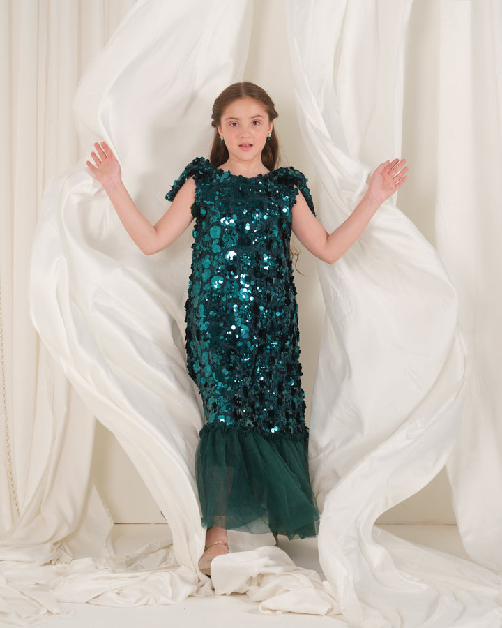 Sprinkles Girls RTW Embroidered Silk 1 Piece Suit Emerald Glow Festive Collection