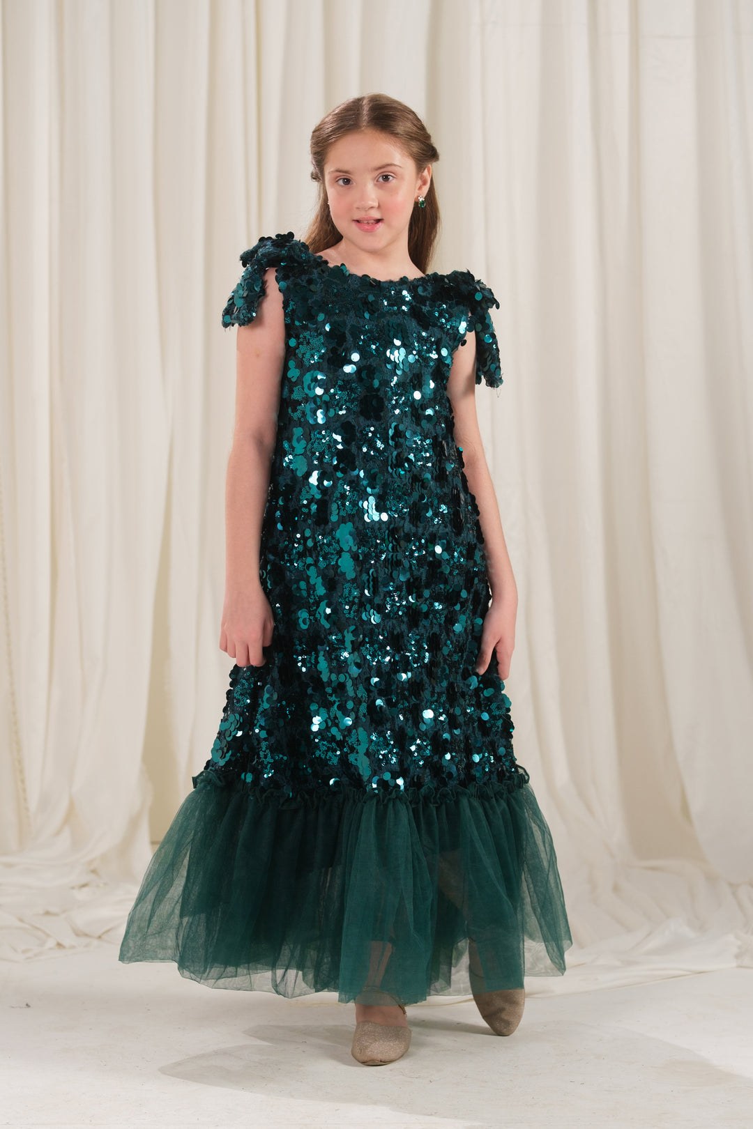 Sprinkles Girls RTW Embroidered Silk 1 Piece Suit Emerald Glow Festive Collection
