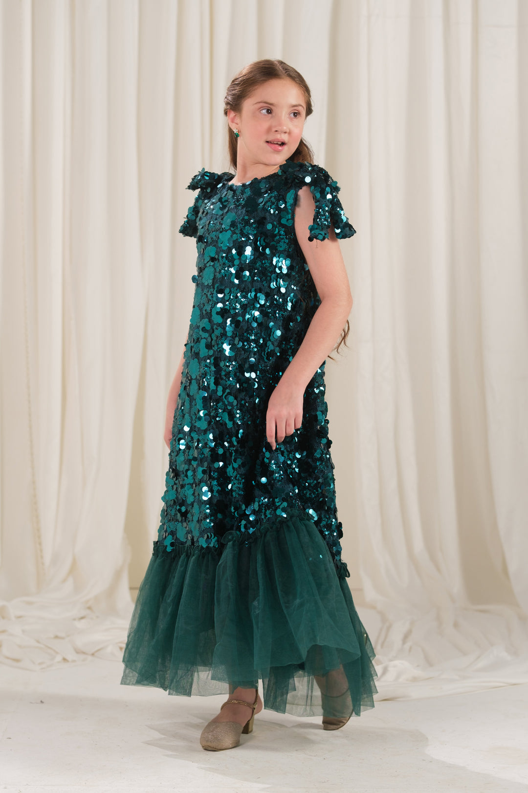 Sprinkles Girls RTW Embroidered Silk 1 Piece Suit Emerald Glow Festive Collection