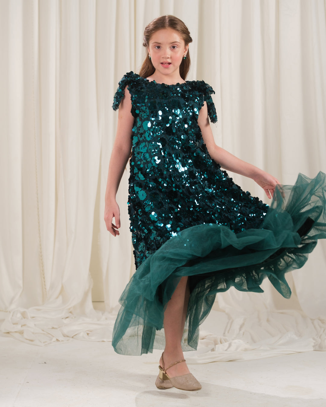 Sprinkles Girls RTW Embroidered Silk 1 Piece Suit Emerald Glow Festive Collection