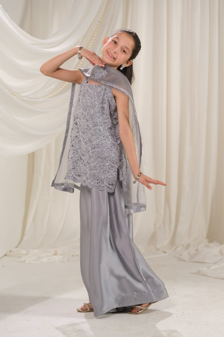 Sprinkles Girls RTW Embroidered Silk 3 Piece Suit Silver Mirage Festive Collection