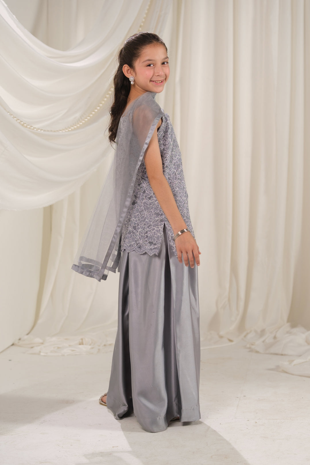 Sprinkles Girls RTW Embroidered Silk 3 Piece Suit Silver Mirage Festive Collection