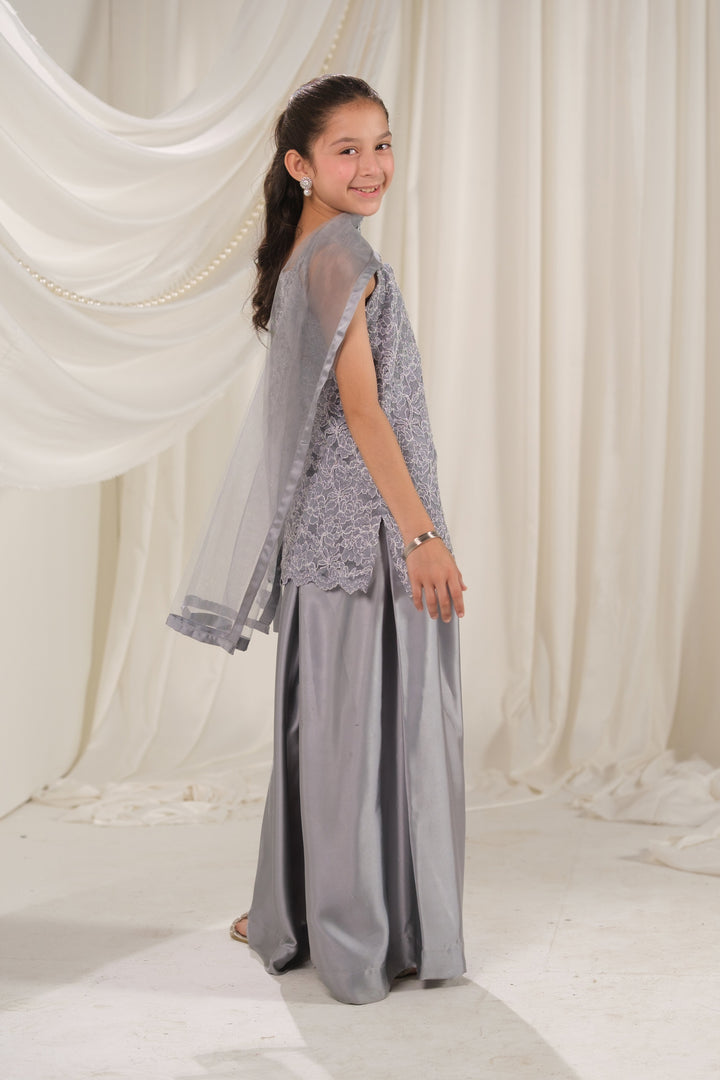 Sprinkles Girls RTW Embroidered Silk 3 Piece Suit Silver Mirage Festive Collection