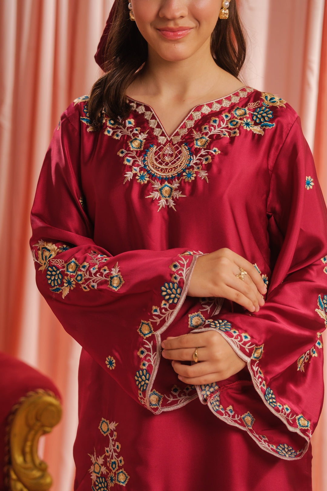 Sprinkles Girls RTW Embroidered Silk 1 Piece Suit Crimson Majesty Festive Collection