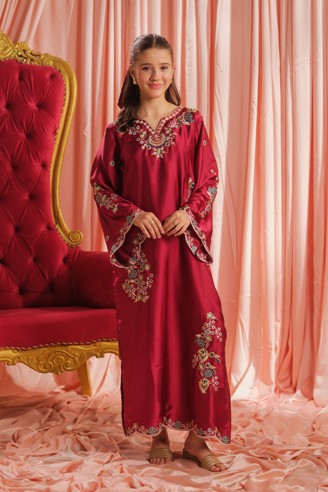 Sprinkles Girls RTW Embroidered Silk 1 Piece Suit Crimson Majesty Festive Collection