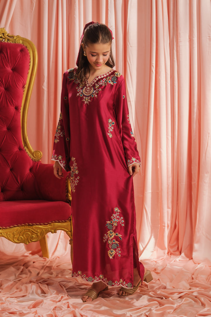 Sprinkles Girls RTW Embroidered Silk 1 Piece Suit Crimson Majesty Festive Collection