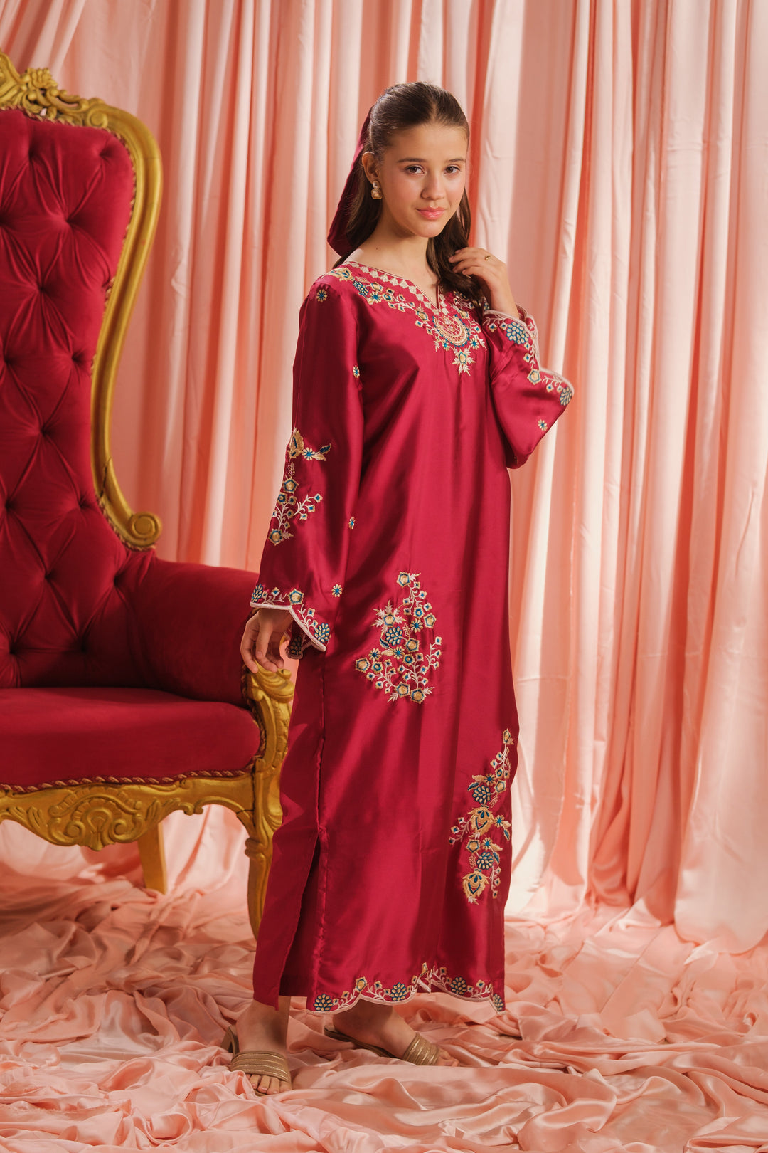 Sprinkles Girls RTW Embroidered Silk 1 Piece Suit Crimson Majesty Festive Collection