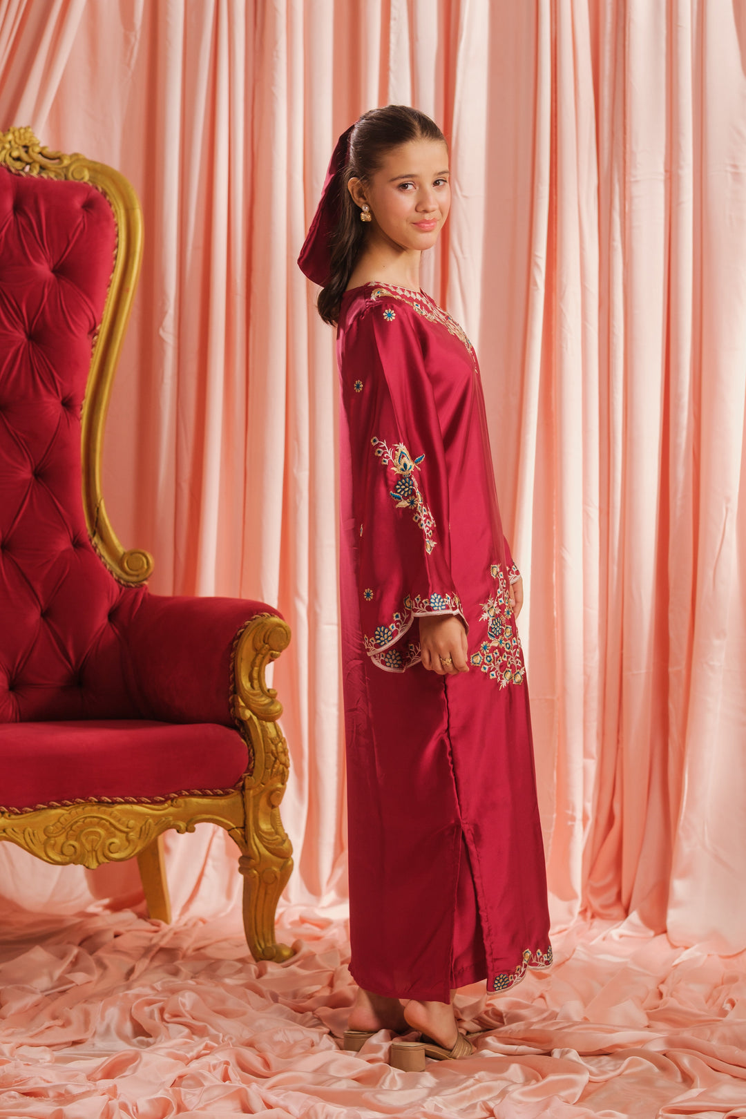 Sprinkles Girls RTW Embroidered Silk 1 Piece Suit Crimson Majesty Festive Collection