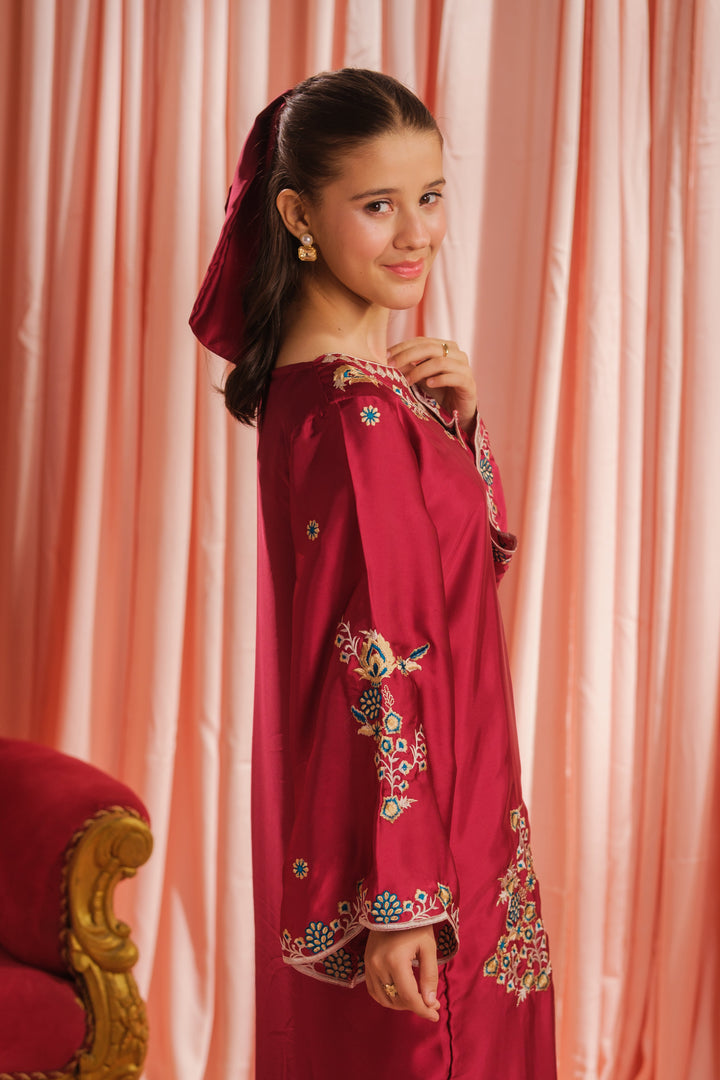 Sprinkles Girls RTW Embroidered Silk 1 Piece Suit Crimson Majesty Festive Collection