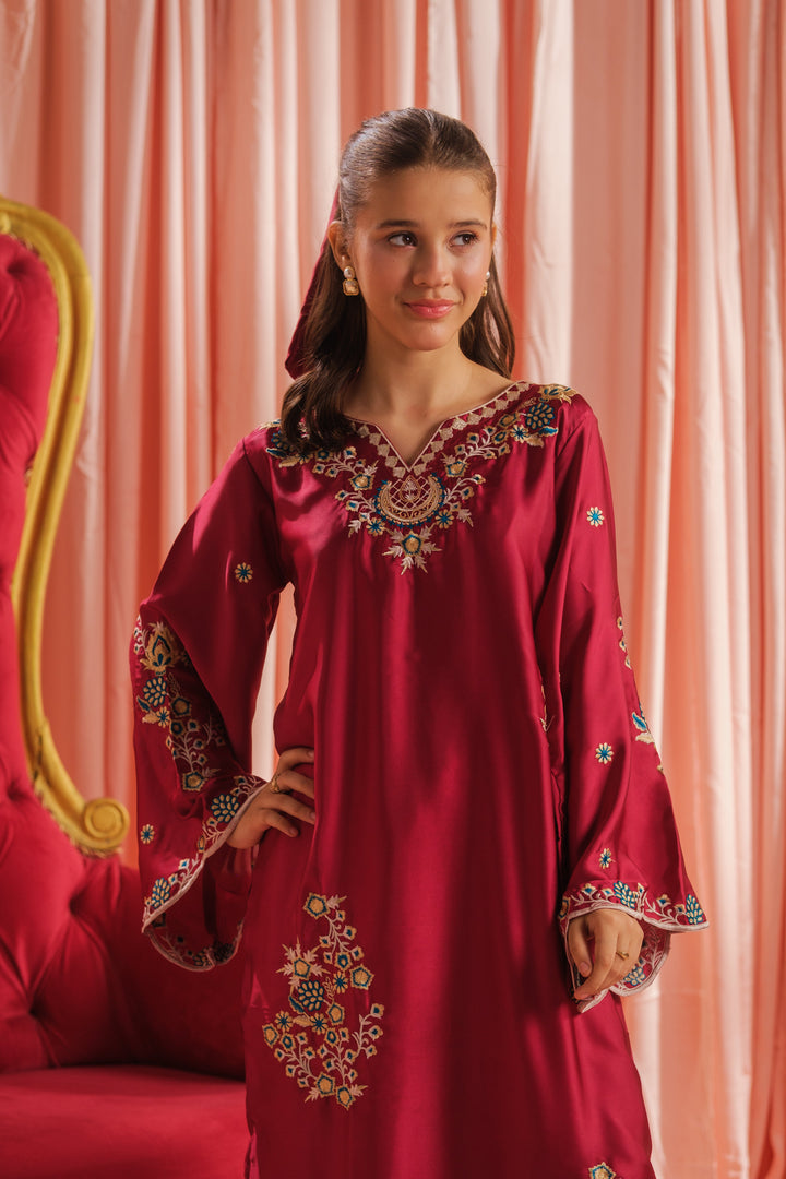 Sprinkles Girls RTW Embroidered Silk 1 Piece Suit Crimson Majesty Festive Collection