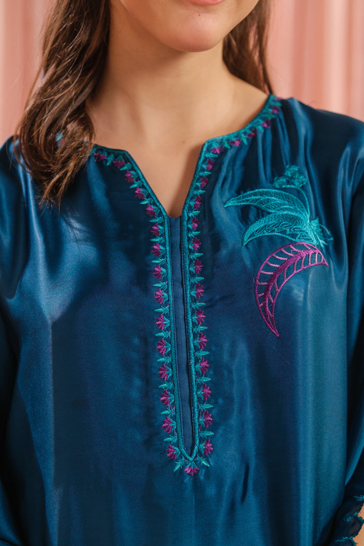 Sprinkles Girls RTW Embroidered Silk 1 Piece Suit Teal Blossom Festive Collection