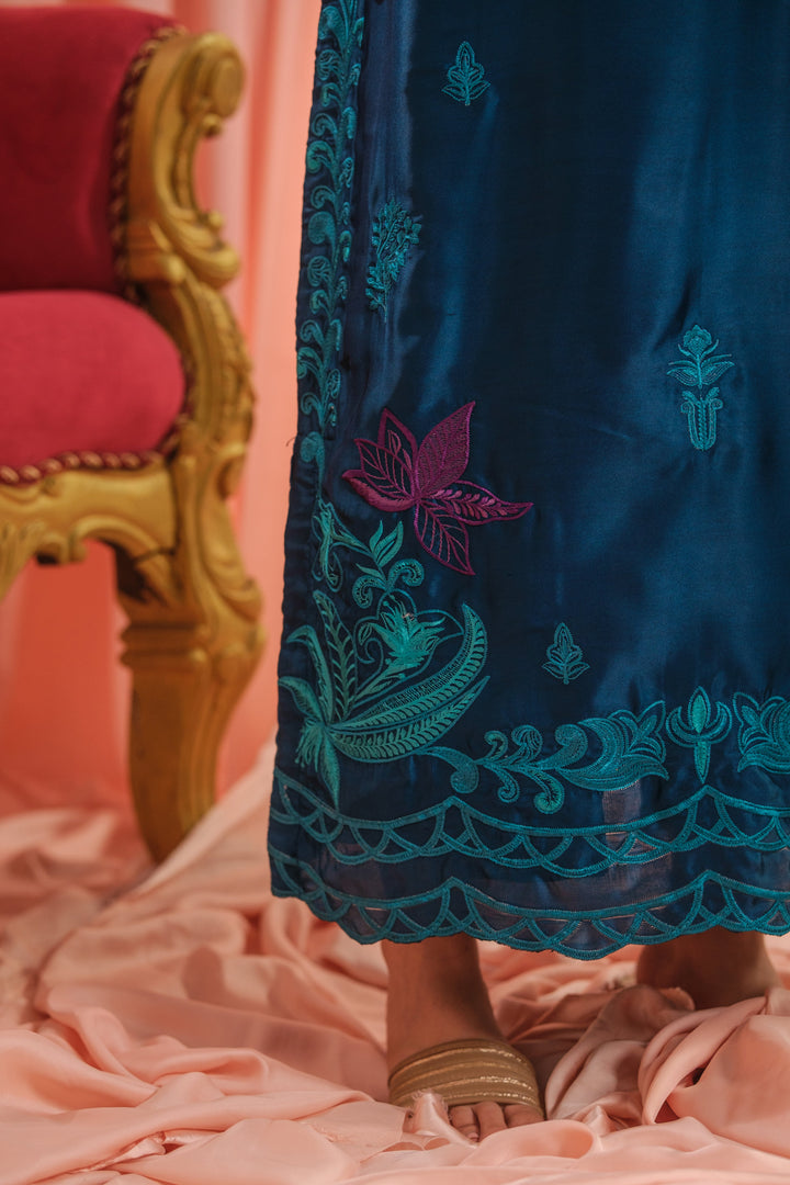 Sprinkles Girls RTW Embroidered Silk 1 Piece Suit Teal Blossom Festive Collection