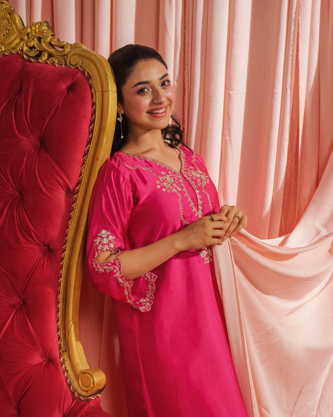 Sprinkles Girls RTW Embroidered Silk 1 Piece Suit Fuchsia Elegance Festive Collection